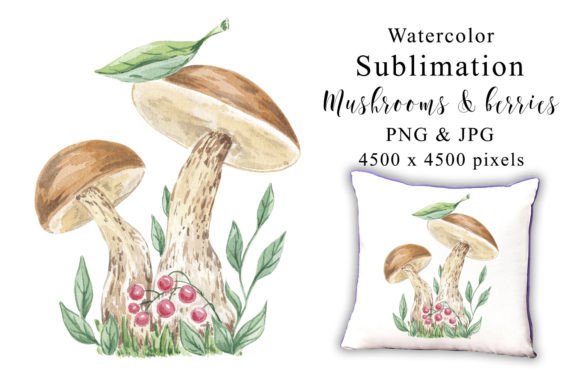 Mushrooms Berries Watercolor Sublimation: A Versatile Asset for Creative Projects